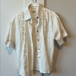 Stylish White and Tan Casual Button Down Shirt